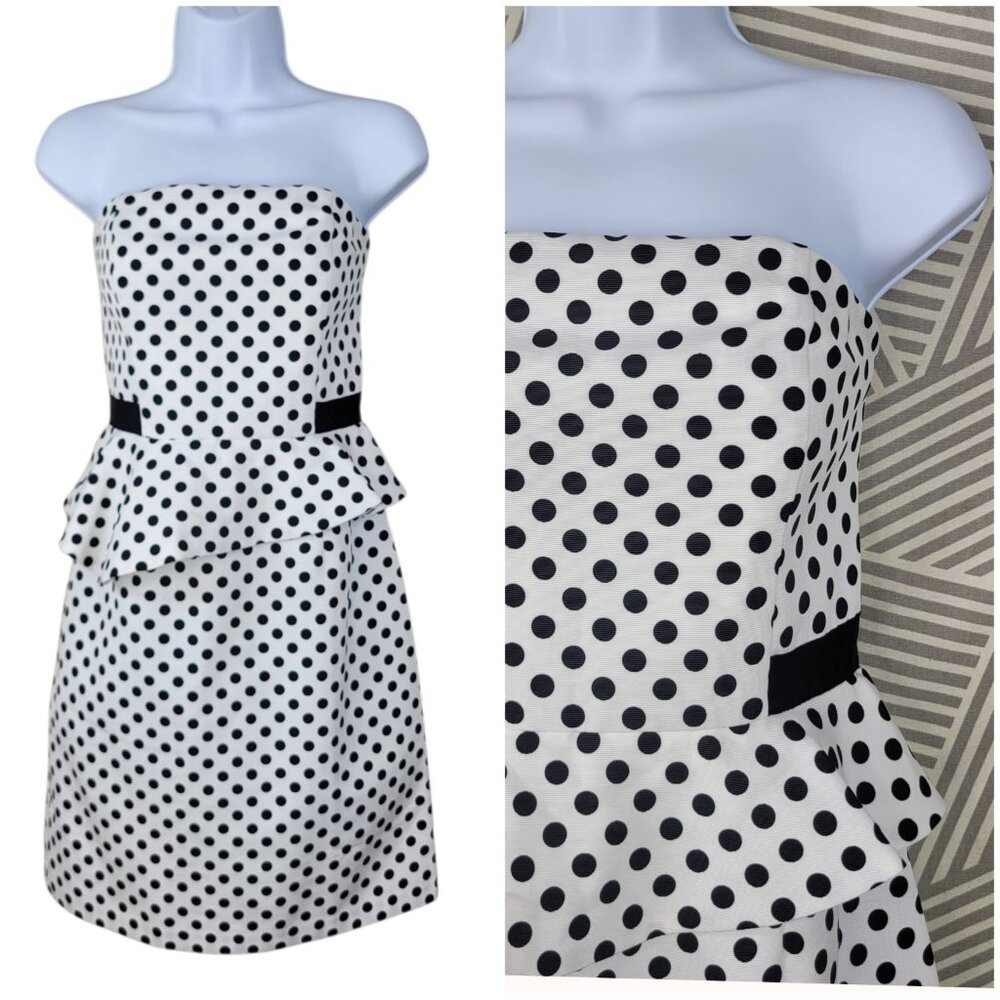 White House Black Market Strapless Dress Size 4 Prom Party Ruffle Pinup Peplum